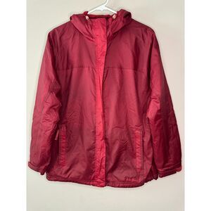 LL Bean Red Hooded Jacket Womens Large Fleece Lined Outdoor Coat